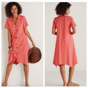 SOFT SURROUNDINGS Coral Pink Button Up Danielle Midi Shirt Dress Size Small